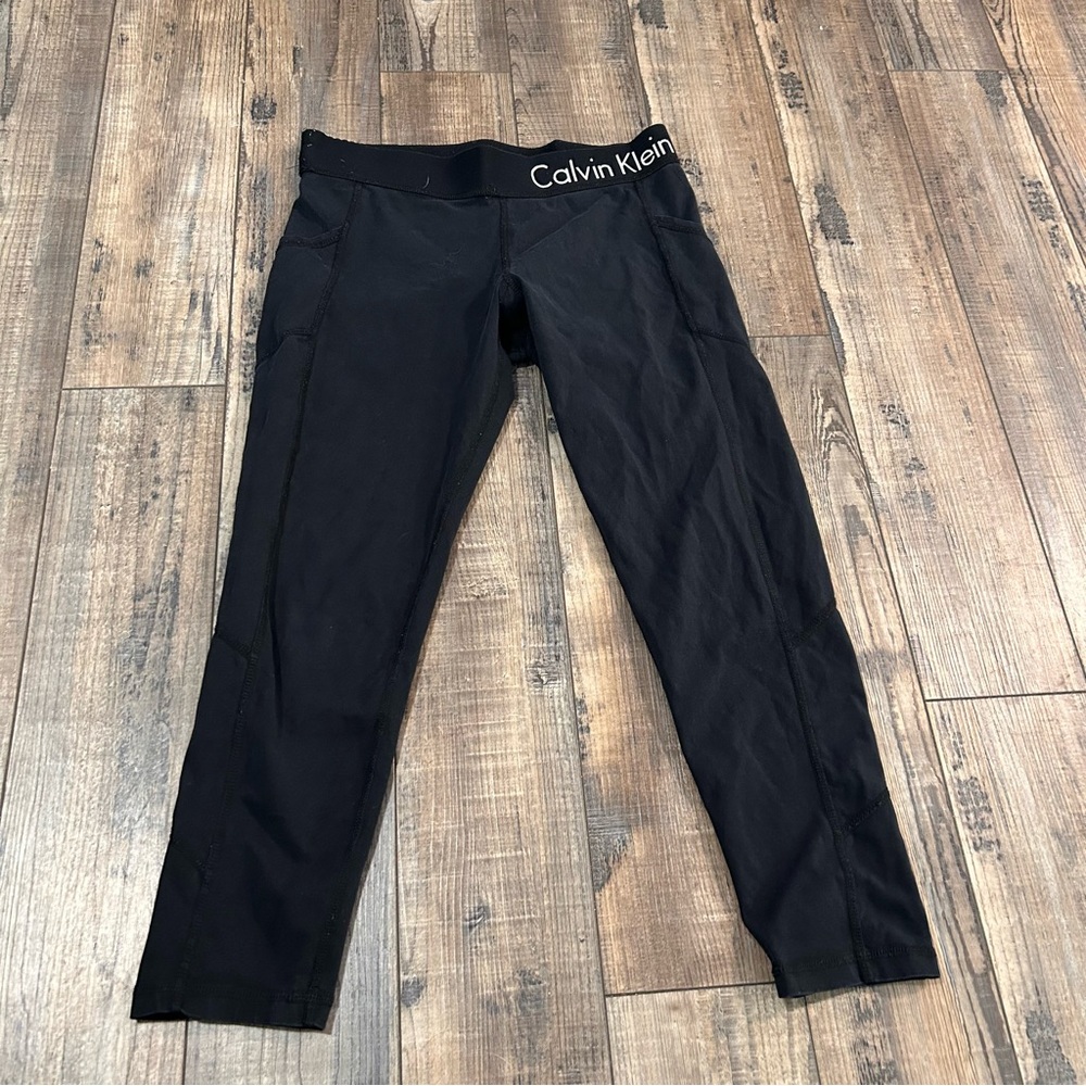 Calvin Klein Performance Leggings Black White Logo Stretch Medium